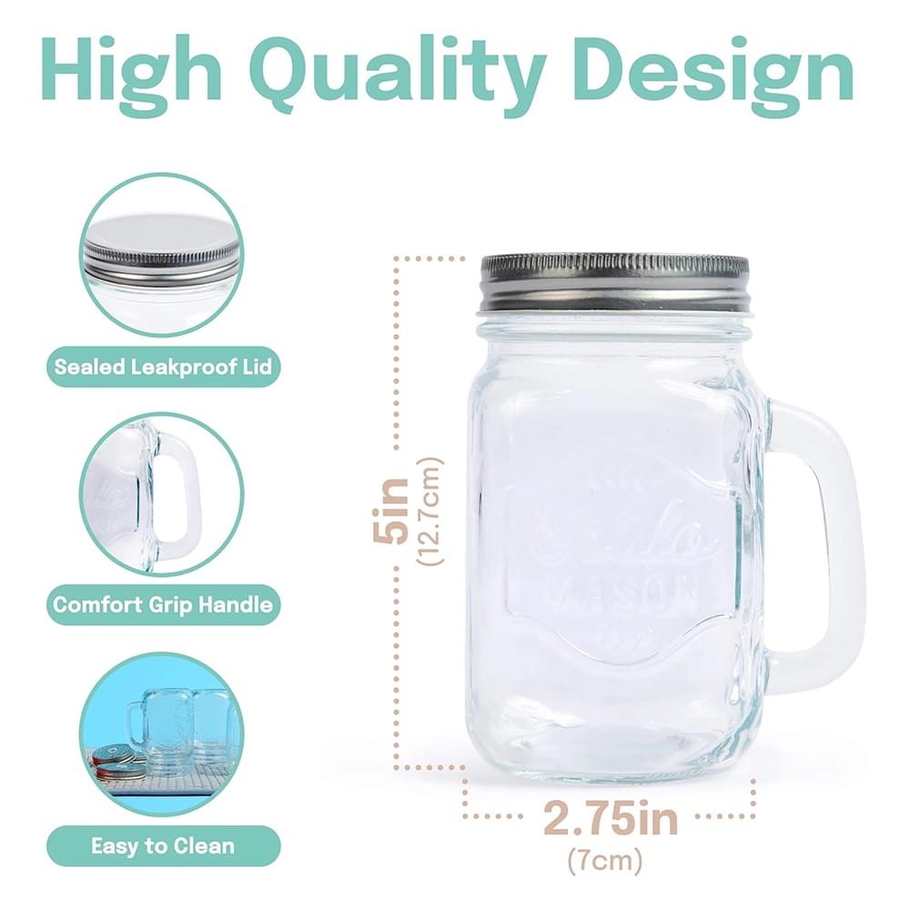 Estilo Mason Jar Glass Cups, 16 oz, Set of 6