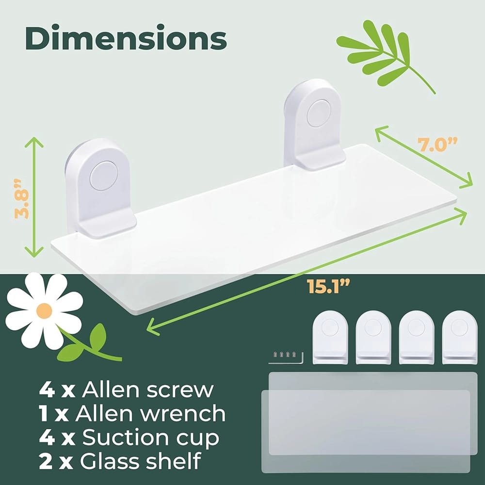 Window Garden Large Suction Cup Window Shelf, White, Set of 2