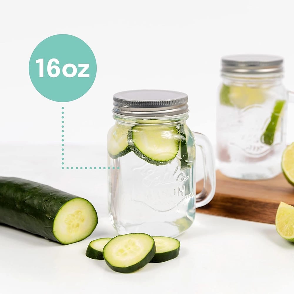 Estilo Mason Jar Glass Cups, 16 oz, Set of 6