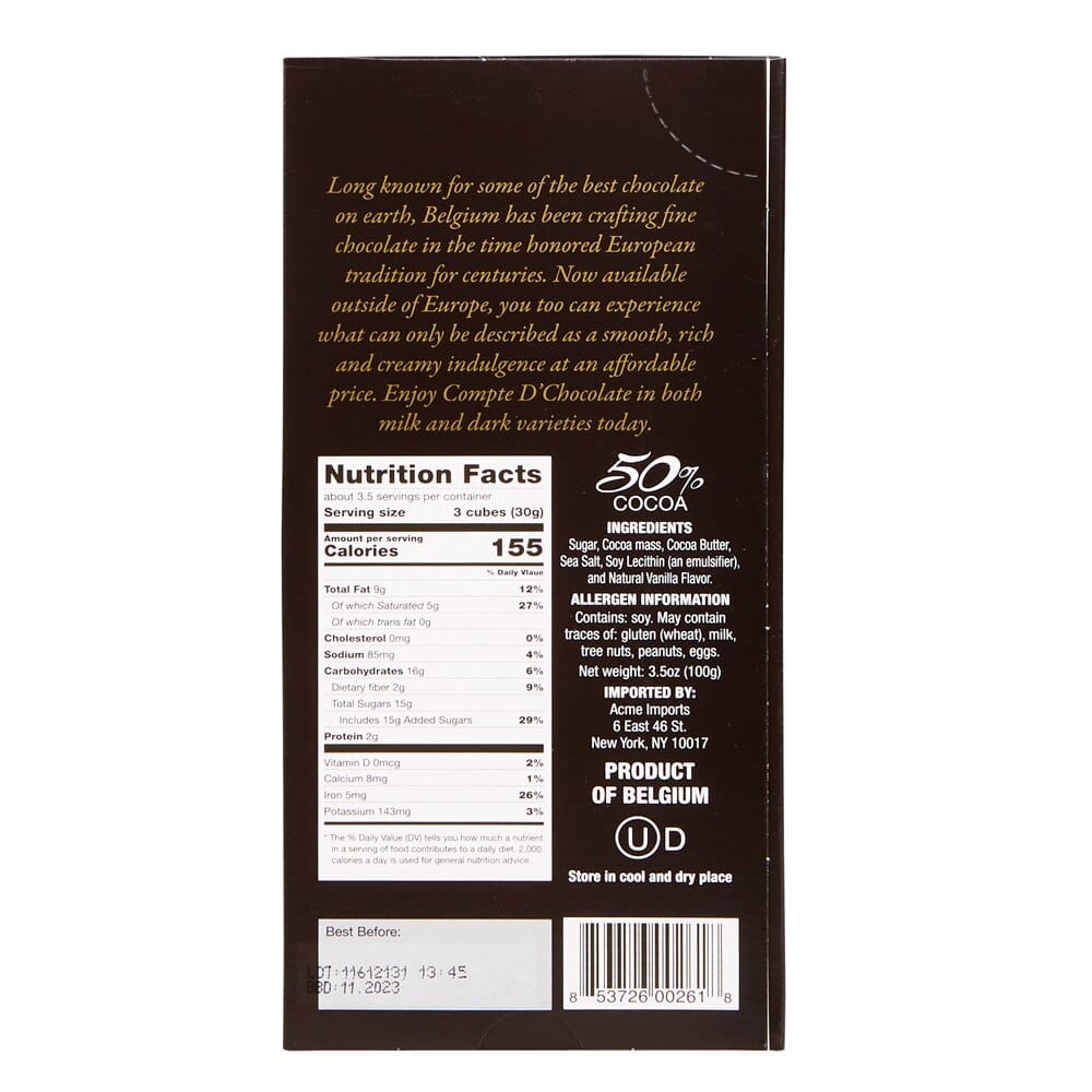 Fine Belgian Dark Chocolate Sea Salt, 3.5 oz