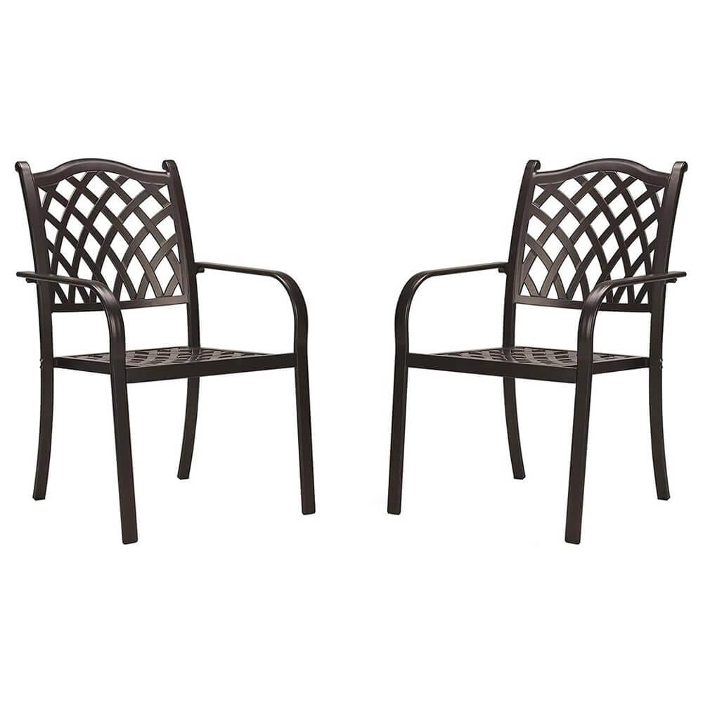 Laurel Canyon Stackable Outdoor Dining Chairs with Lattice Weave Design, Set of 2, Dark Brown
