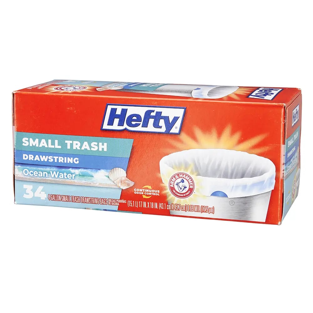 Hefty Small Trash Ocean Water 4 Gallon Trash Bags, 34 Count