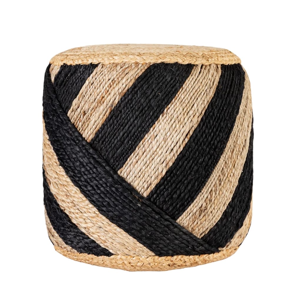 Albany Living Handwoven Jute Ottoman, Tan/Black