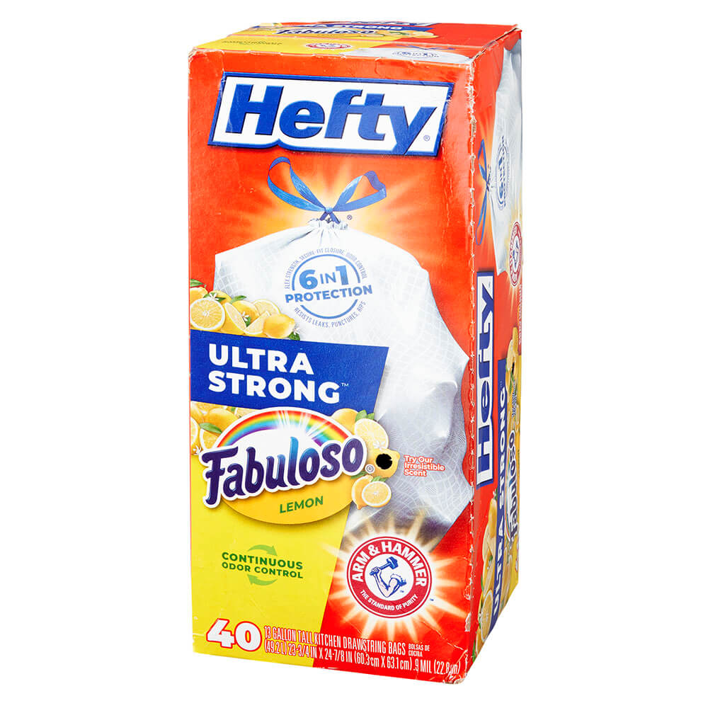 Hefty Ultra Strong Fabuloso Lemon Scent 13 Gallon Trash Bags, 40 Count