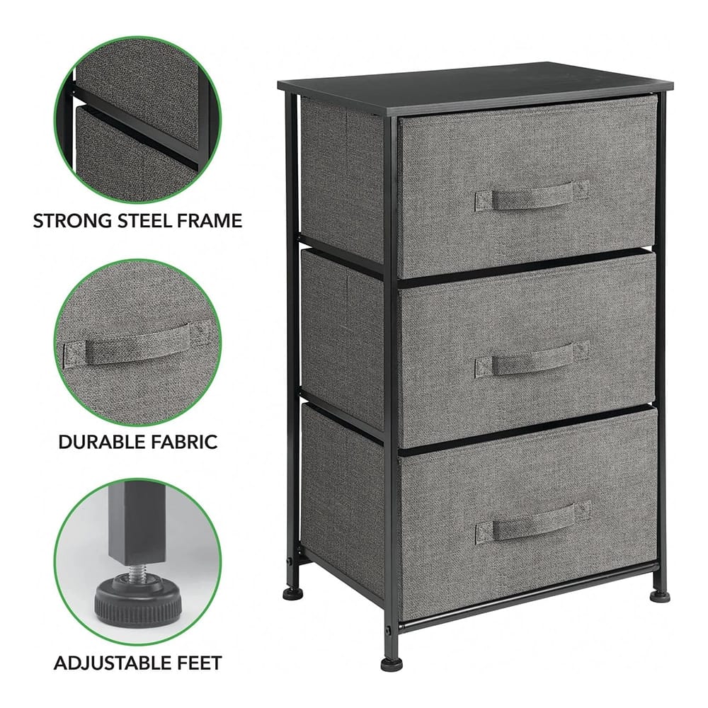 mDesign 3-Drawer Storage Shelf, Charcoal