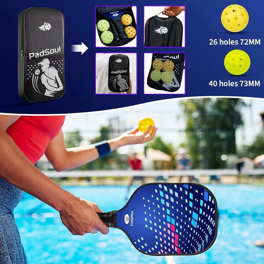 PadSoul Carbon Fiber Pickleball Paddle Set, Blue/Red