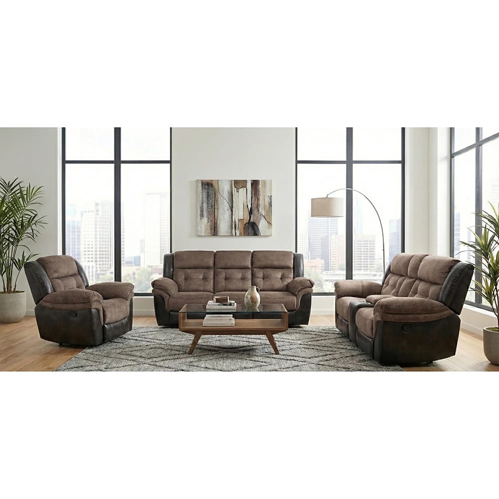 Two Tone Fabric Power Recliner Loveseat, Brown