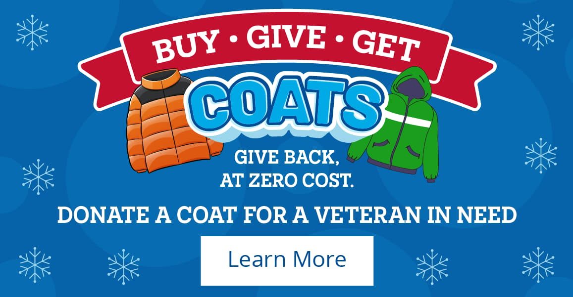 Buy, Give, Get, Coats. Learn More.