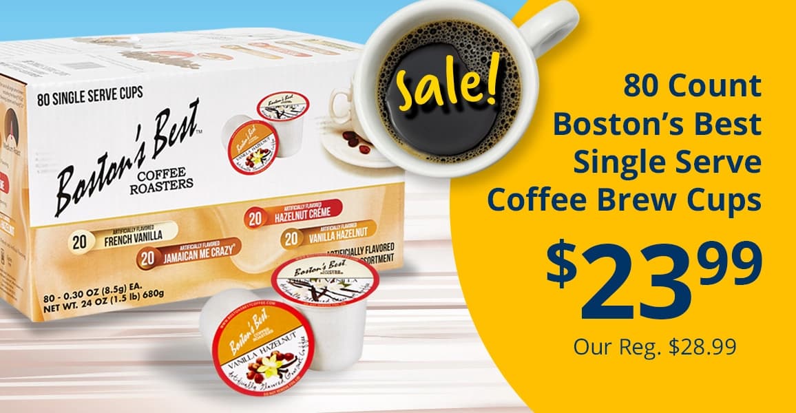 80 Count Boston's Best Single Serve Coffee Brew Cups, $23.99