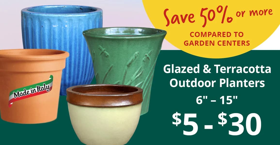 Glazed & Terracotta Outdoor Planters, $5.00 - $30.00.