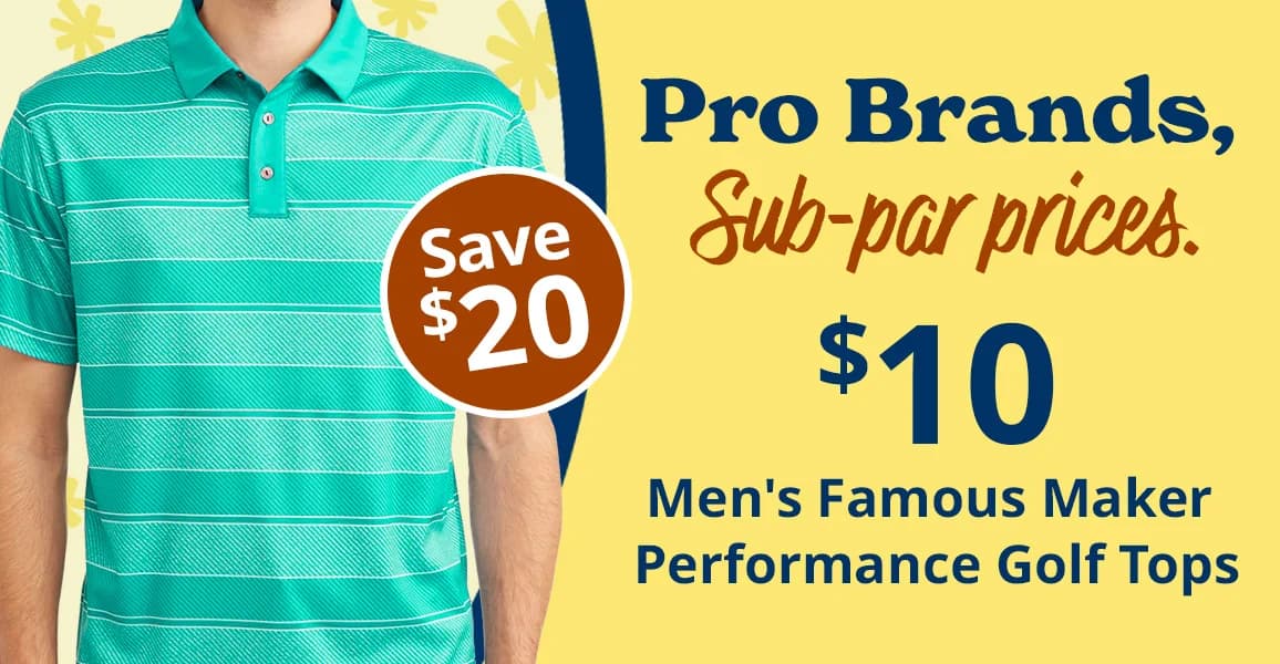 Men's famous maker performance gold tops, $10.00