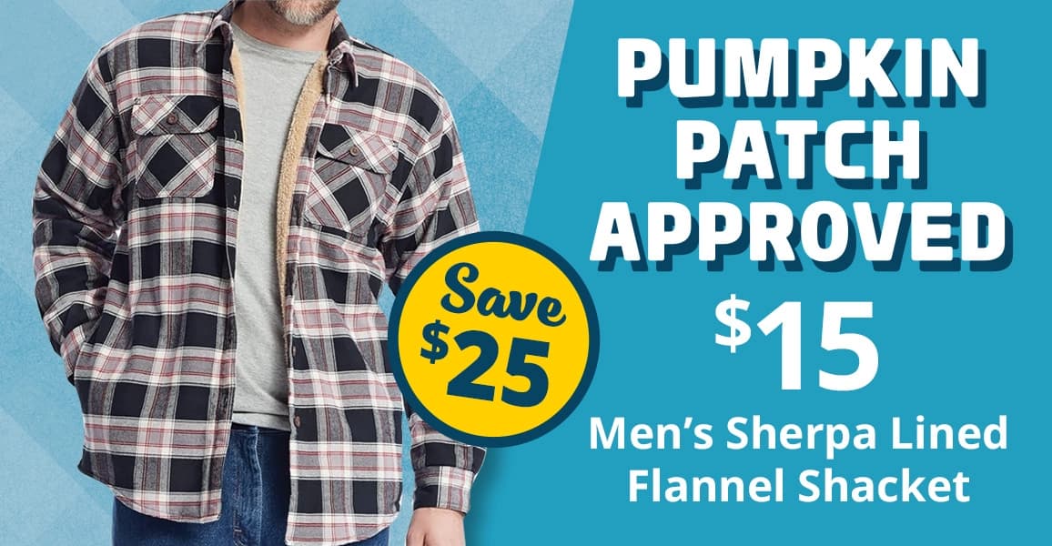 Men's Sherpa Lined Flannel Shacket, $15.00