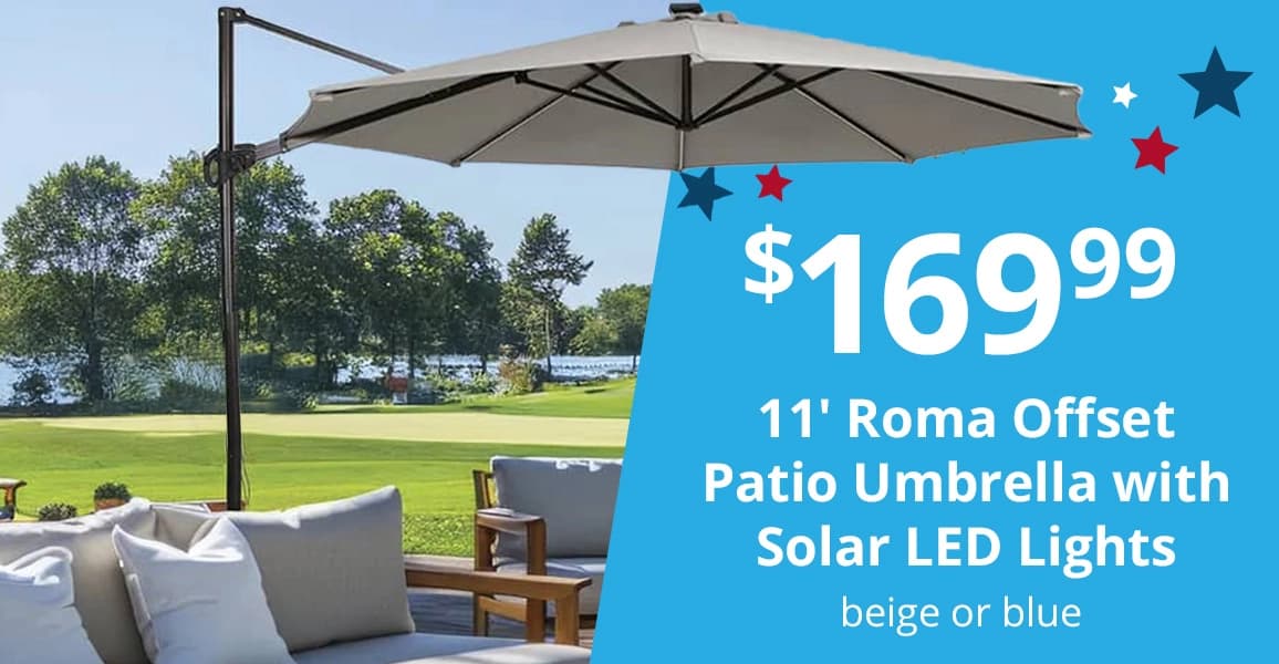 11' Roma Offset Patio Umbrella with Solar LED Lights, $169.99