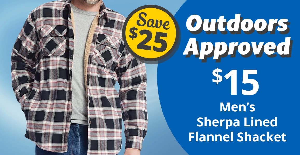 $15.00 Men's Sherpa Lined Flannel Shacket